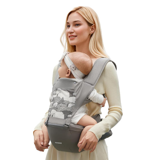 Baby Carrier, 6-in-1 Ergonomic Baby Carrier Newborn to Toddler, Safety-Certified Infant Toddler Carrier with Hip Seat, Detachable Baby Hip Carrier to Hands-Free Perfect for Shopping & Walking