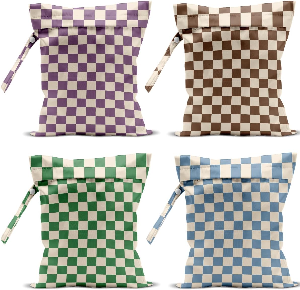 4 Pack Cute Wet Bag Waterproof Washable Reusable Wet Dry Bag for Swimsuit Dirty Clothes Cloth Diaper Travel Beach Pool Yoga Gym Party Camping Toiletries Travel Beach Essentials, Colorful Checkered