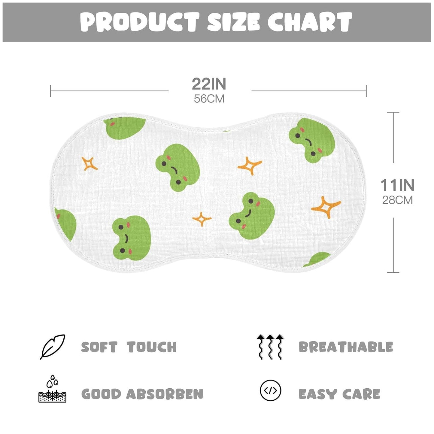 Muslin Baby Burp Cloths Set of 2, Soft Absorbent Cute Frog Muslin Washcloths, Bibs, Face Towel for Newborn Boys Girls, 22 x 11 Inch