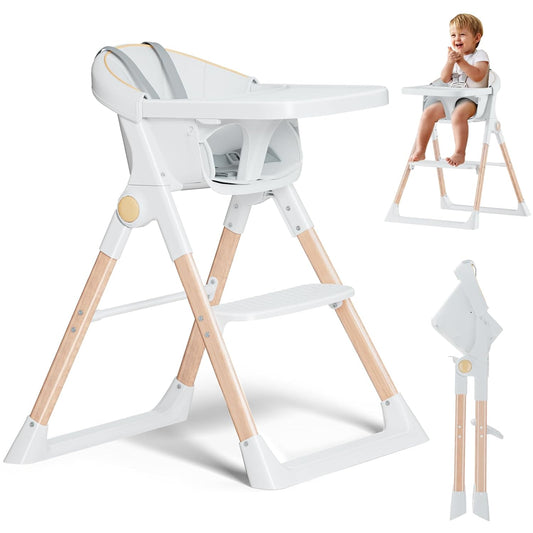 Baby High Chair, High Chairs for Babies and Toddlers, Convertible Folding High Chair with Removable Tray 5 Point Harness Footrest Detachable PU Cushion, Portable Highchair for Baby Toddlers