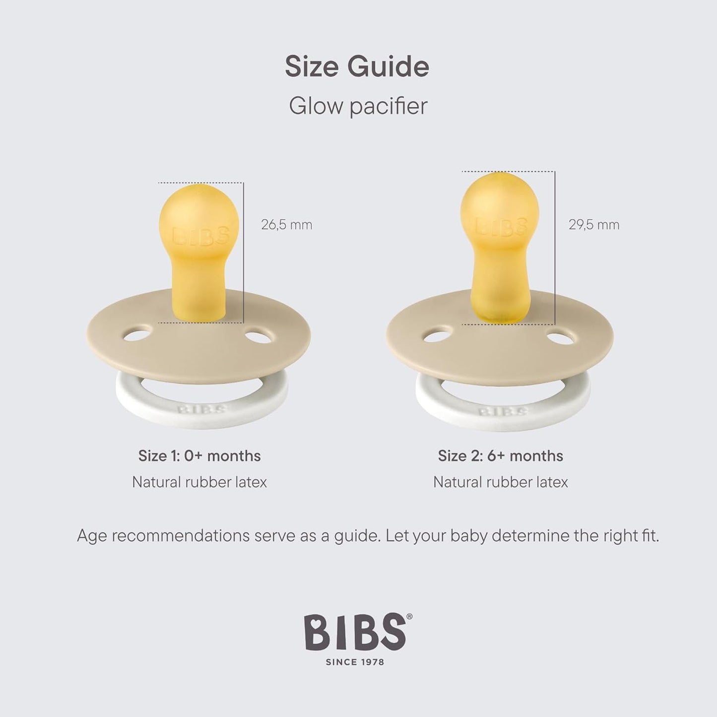 BIBS Pacifiers Colour Collection | Natural Rubber Baby Pacifier | Set of 2 BPA-Free Soothers | Made in Denmark | 6+ Months (Pack of 2) | Vanilla Night/Dark Oak Night