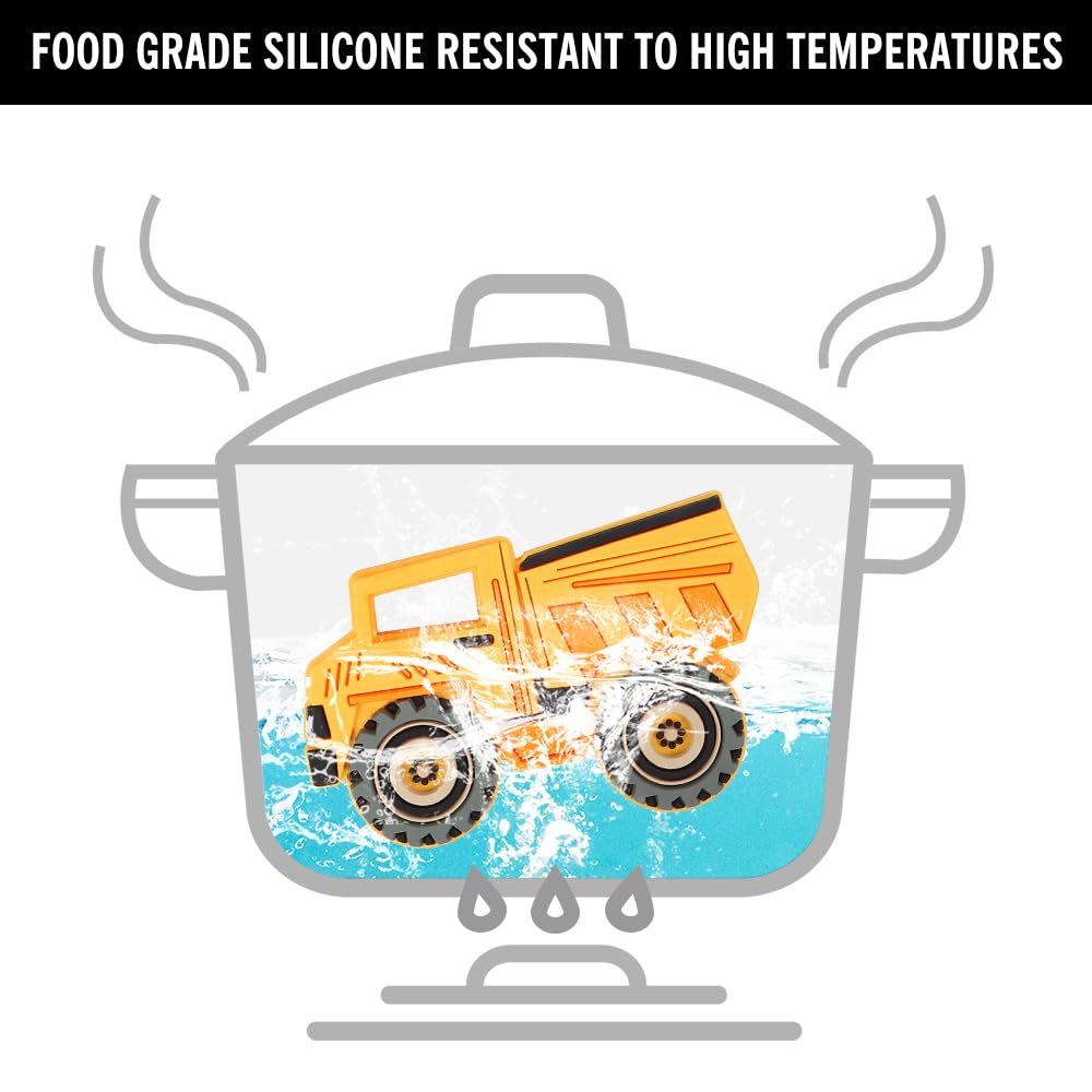 Baby Construction Vehicles Teething Toys,Food Grade Silicone Teether with One-Piece Pacifier Clip Holder,Shower Gift for 3 Months+ Boy and Girl,BPA Free,Freezer Safe. (Dump Truck)