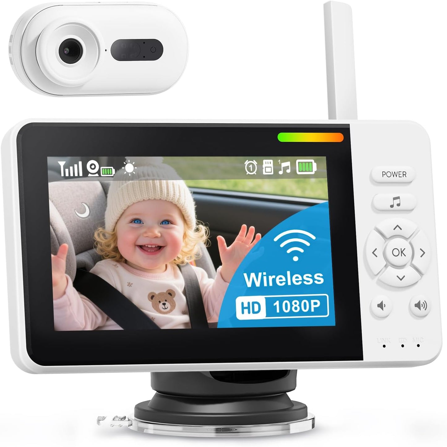 Wireless Baby Car Camera for Newborn Essentials with Auto Night Vision, HD 1080P Car Baby Monitor with 4X Zoom, Easy Install 360° Rotatable Rear Facing Carseat Mirrors