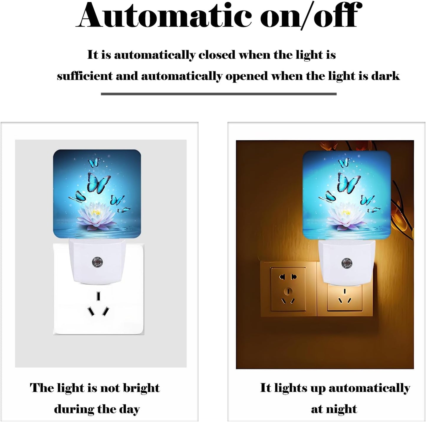 Zen Lotus and Butterfly Night Light,Plug Into Wall with Dusk to Dawn Light Sensors, Warm Nightlights for Bedroom, Bathroom, Hallway, Kitchen, Gifts Ideal for Boys Girls Women Men