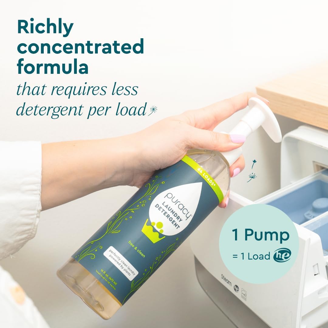 Puracy Laundry Detergent - Enzyme-Powered Liquid Laundry Detergent Concentrate, Natural Laundry Detergent Seen on TikTok, Non-Toxic (Free & Clear, 16 fl oz, 64 Loads)