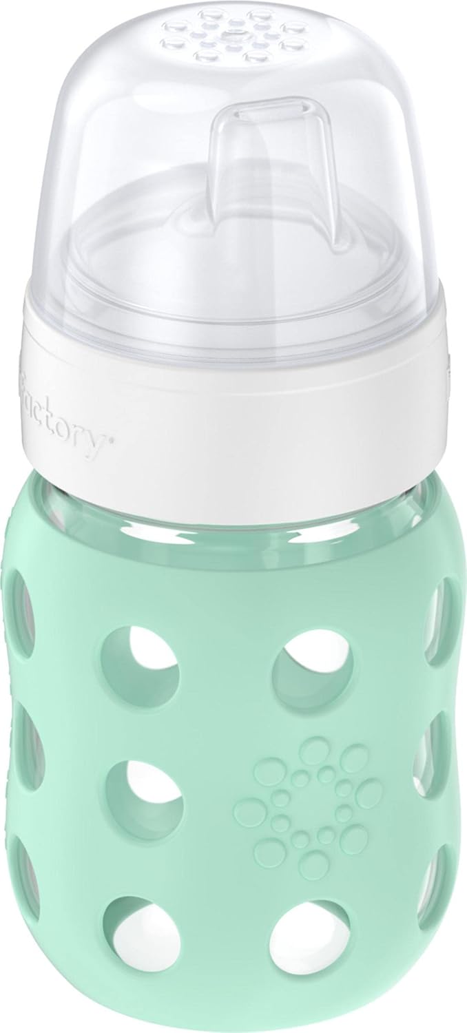 Lifefactory 8-Ounce Wide Neck Glass Baby Bottle with Protective Silicone Sleeve and Sippy Spout, Mint (LG2251WMI4)