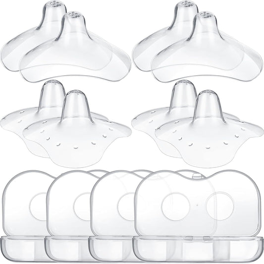 Nuanchu 8 Pcs Nipple Shields for Nursing Newborn Breastfeeding 20 mm 15 mm Nipple Shield Bulk Silicone Protector with Clear Carrying Case for Protecting Sore, Flat or Inverted