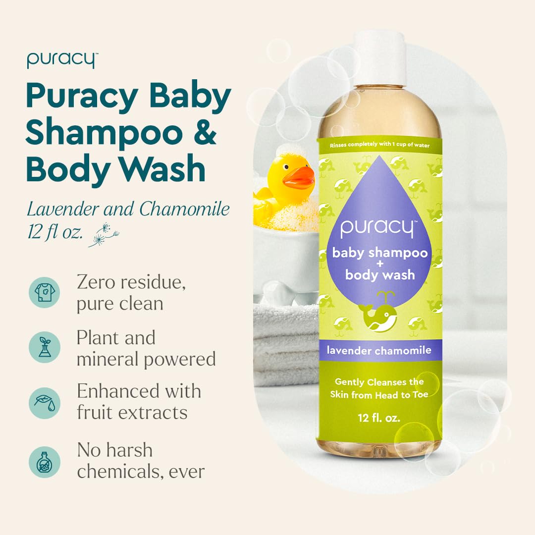 Puracy Baby Shampoo & Body Wash - Gently Scented Natural Baby Wash for Sensitive Skin -Lavender Chamomile Plant-Based Body Wash and Bath Soap For Daily Use - 12 Fl.Oz