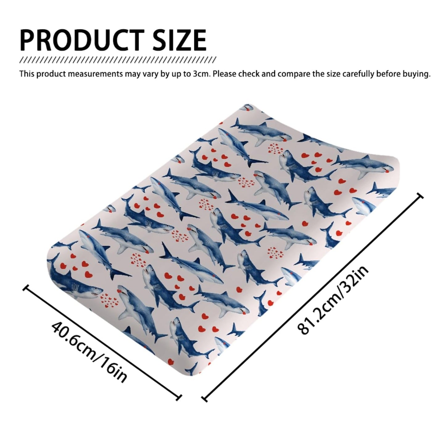 Sea Shark Hearts Changing Pad Cover Sea Ocean Marine Animal Shark Love Diaper Changing Pad Cover for Boys Girls Soft Stretch Diaper Changing Pad Cover Sheets 32''x16''