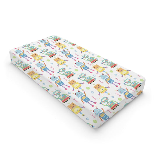 Cartoon Robots Changing Pad Covers Cute Robots Baby Diaper Changing Table Cover for Boys Girls Robots Nursery Decor Ultra Soft Breathable Stretch Changing Table Sheets Mats 32''x16''