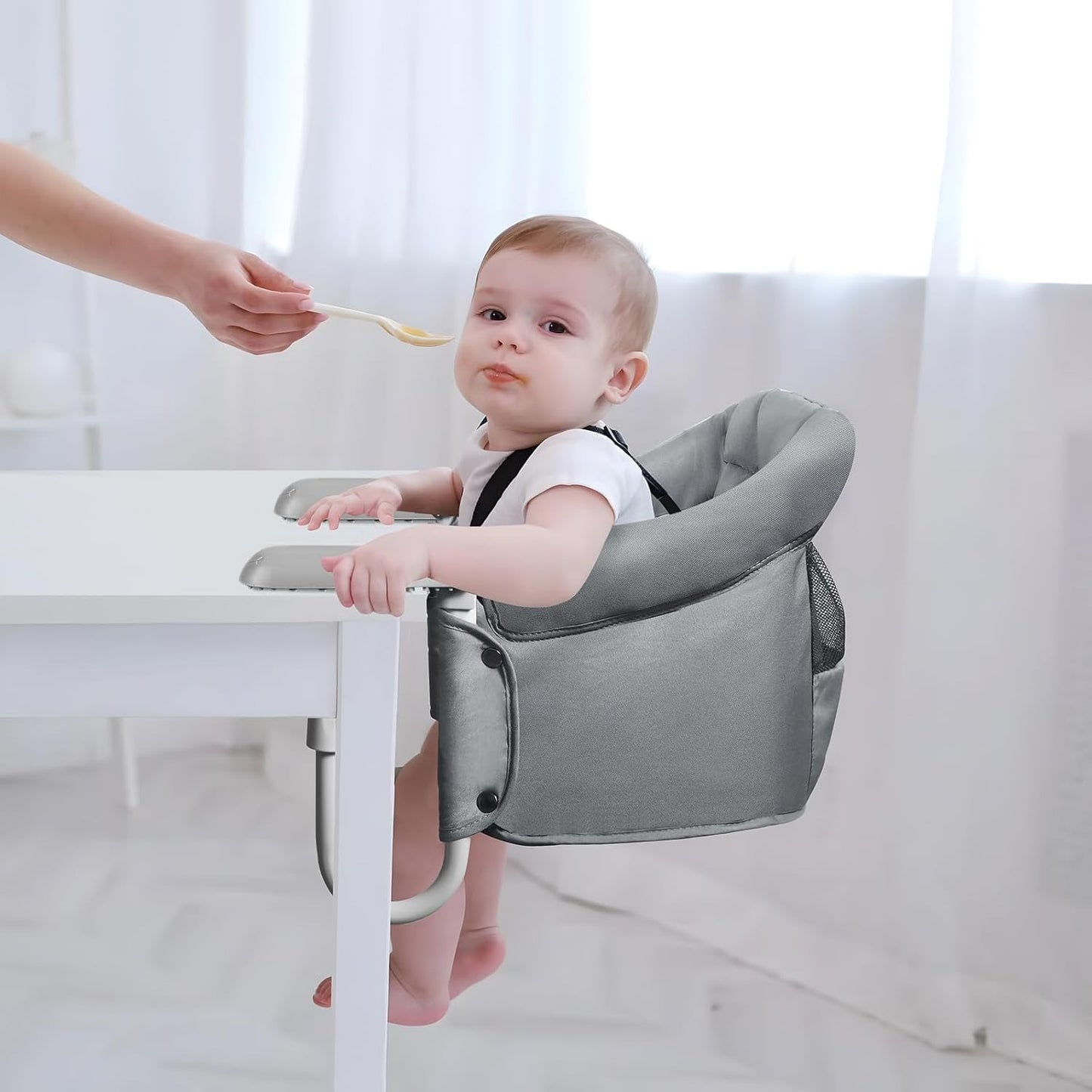 PandaEar Hook On High Chair| Baby Portable High Chair for Travel| Table High Chair Clip On Baby Eating Chair Booster Seat for Dining (Grey)
