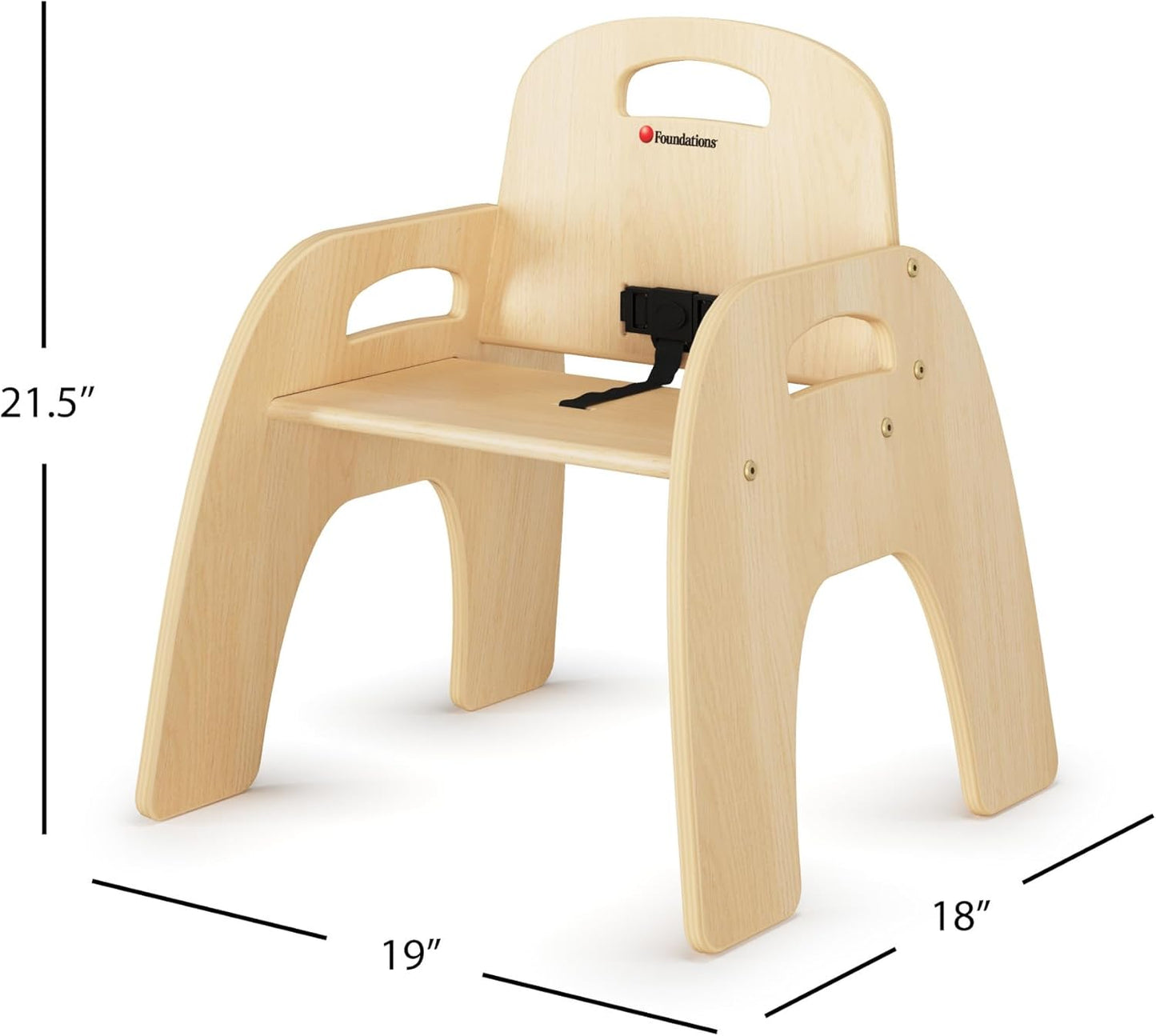 Foundations Simple Sitter Low Wood Feeding Chairs Multipack, Wide No-Tip Base, Adjustable Safety Harness, Stackable Wood Toddler Chairs with Food Service Grade Finish, 2 Pack (11 inch)