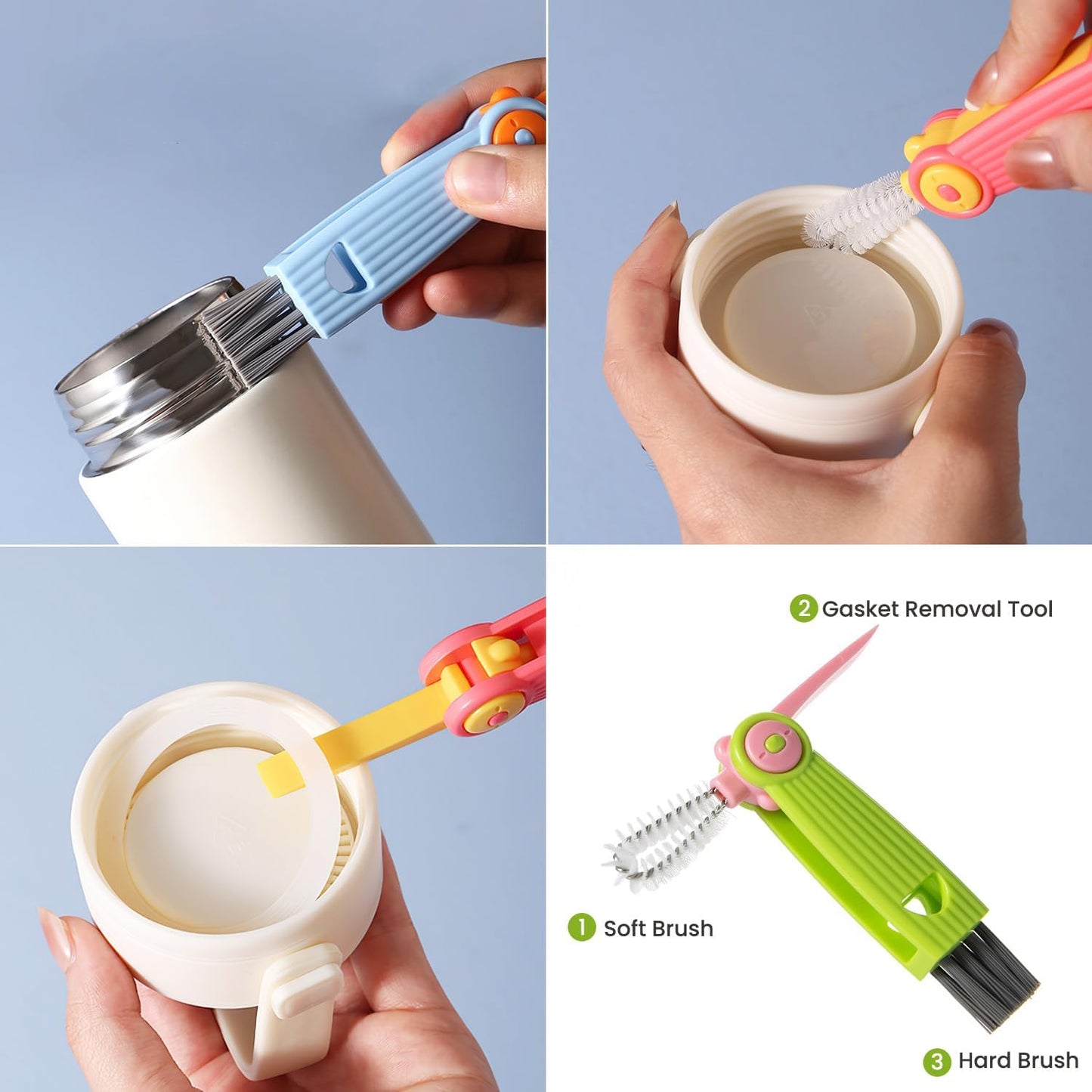 5-in-1 Baby Bottle Brush Set, Bottle Brush for Baby, Baby Bottle Scrubber, Including Silicone & Nylon Bottle Brush, Bottle Cap Brush, Straw Brush, Nipple Brush, BPA-Free (Green)