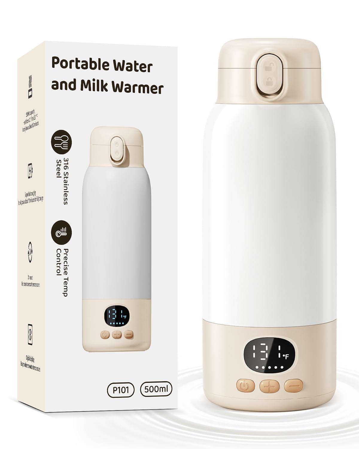 Portable Bottle Warmer for Travel, Milk Warmer for Breast Milk Formula & Water with Fast Heating & Smart Temperature Control,17oz Large Capacity
