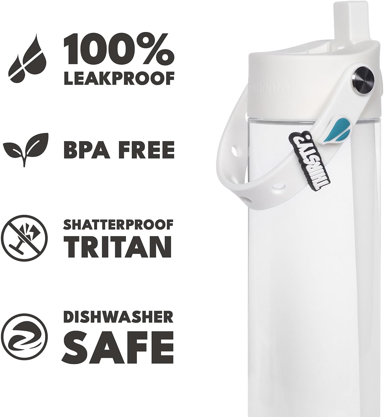 Elemental Splash Water Bottle with Straw - BPA-Free Tritan Plastic Reusable Water Bottle with Charm Strap - Ideal for Travel, Gym and Sports - Leak Proof when Spout is Closed - 26oz - Clear