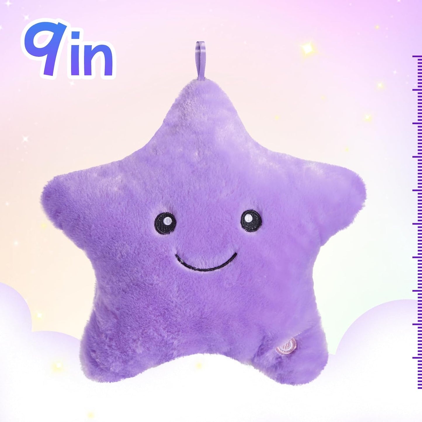WEWILL 9'' LED Twinkle Star Soft Plush Pillow Toys Glowing Stuffed Star Light up Pillow Plush with Colorful Night Lights Birthday Valentines Gift for Toddler Kids(Purple)