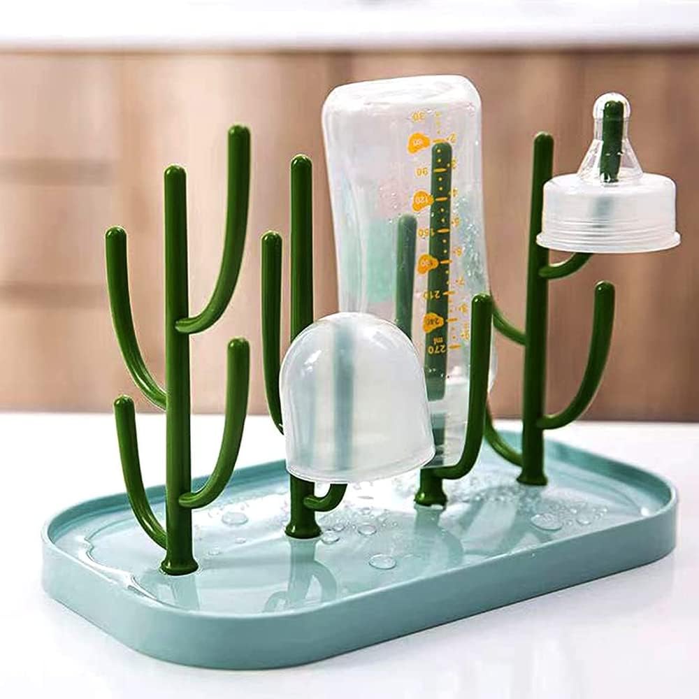 Baby Essentials,Bottle Drying Rack,Baby Bottle Drying Rack,Drying Rack for Kitchen Counter,Detachable Bottle Dryer Holder with Base.for Nipples,Cups,Pump Parts and Accessories(Green)