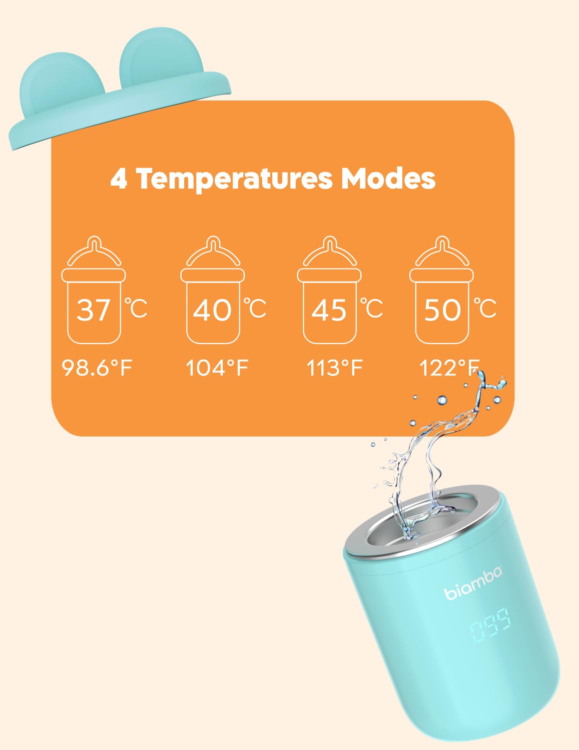 Warm Out Portable Bottle Warmer for Travel - Small & Compact Baby Bottle Warmer On The Go, 4 Heating Temperature - Leak Resistant, Splash Proof Silicone - USB Charging, For All Types of Bottles