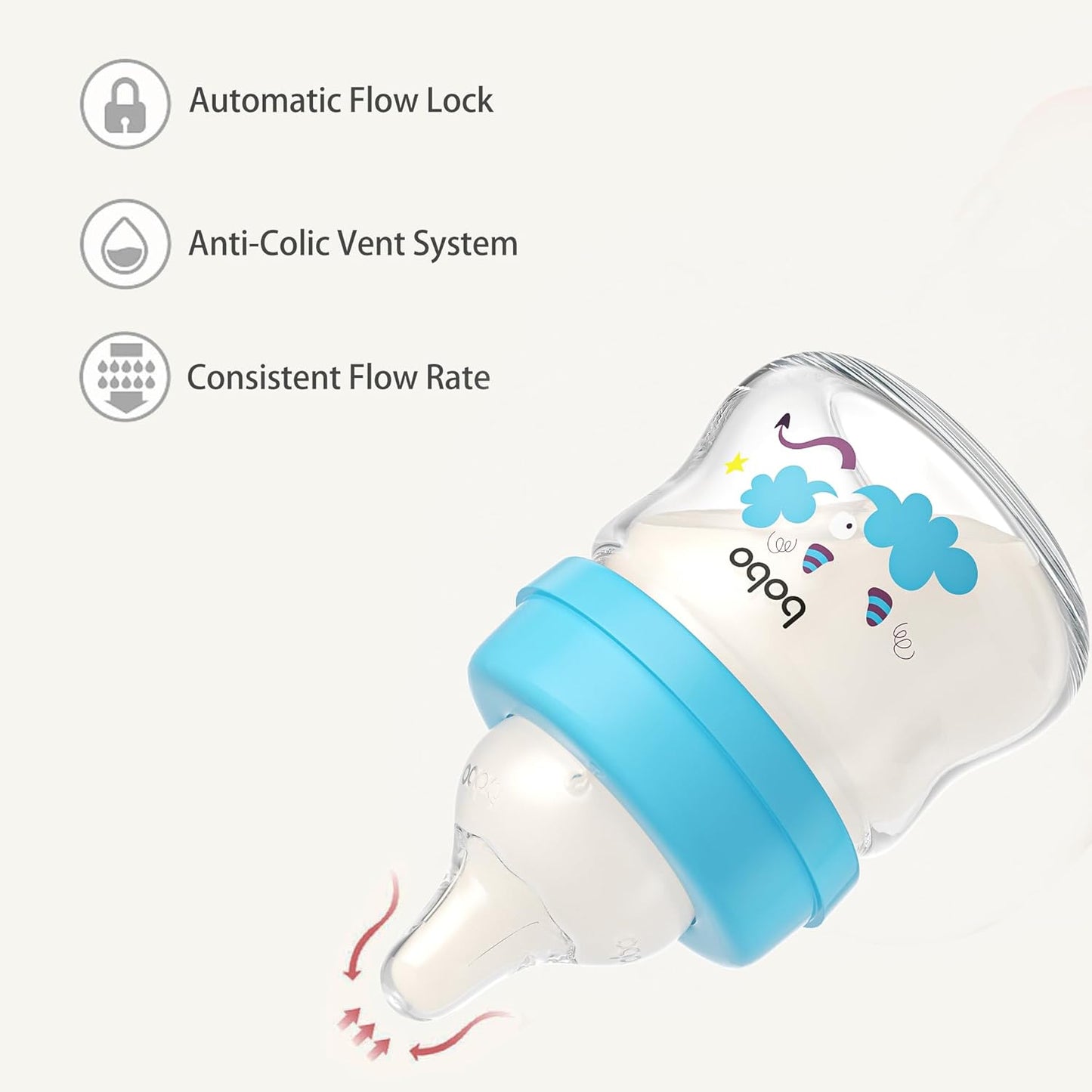 YOHKOH Glass Baby Bottles with Slow Flow Nipple, Newborn Anti-Colic Baby Bottles for 0+ Months, Wide Neck Feeding Bottle, Clear (Multicolour, 2.7oz (Pack of 2))