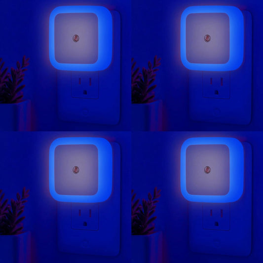 Night Lights Plug into Wall - 4-Pack Blue Nightlight Smart Dusk to Dawn Sensor Plug in LED Lighting, Safe Auto-On/Off Lamp for Kids Adults Home Living Room Kitchen Bedroom Bathroom Toilet Hallway