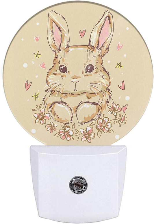 EKOBLA Easter Bunny Night Light Cute Animal Rabbit Hare with Butterfly Boho Plug-in Nightlights Auto Sensor Energy Efficient LED Lamp for Boy Girl Gifts