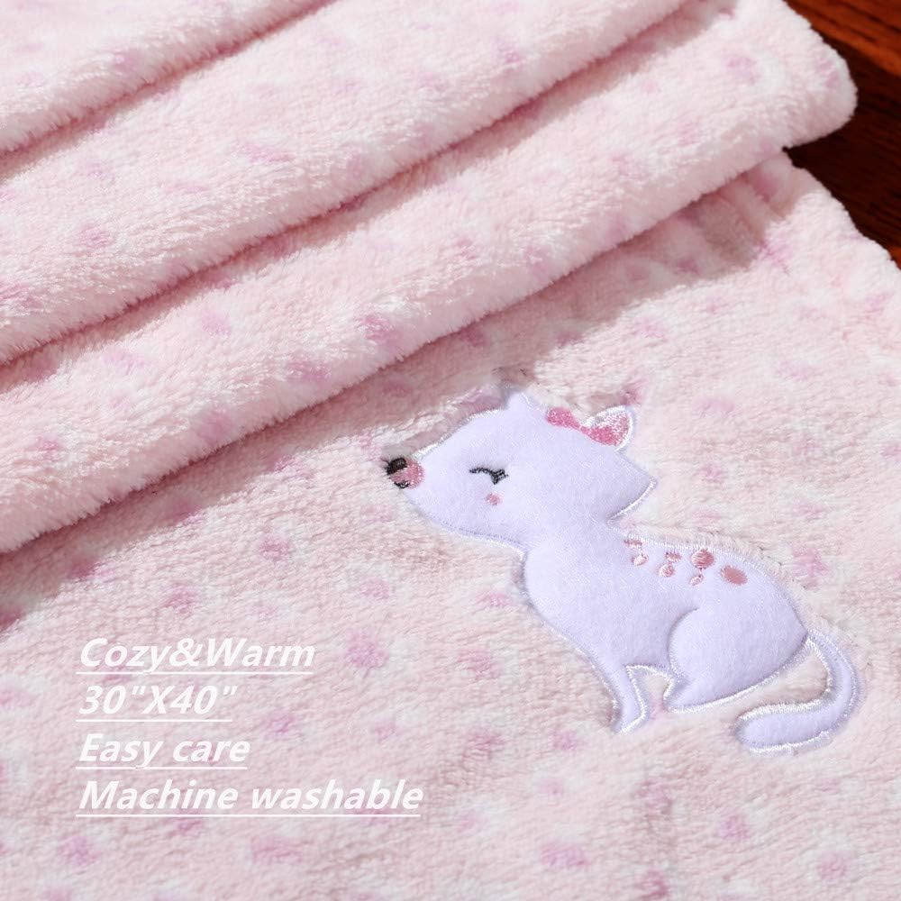 CREVENT 30''X40'' Cute Plush Cozy and Warm Fleece Baby Blanket for Girls Infant Toddler Crib Cot Stroller - Pink Cat
