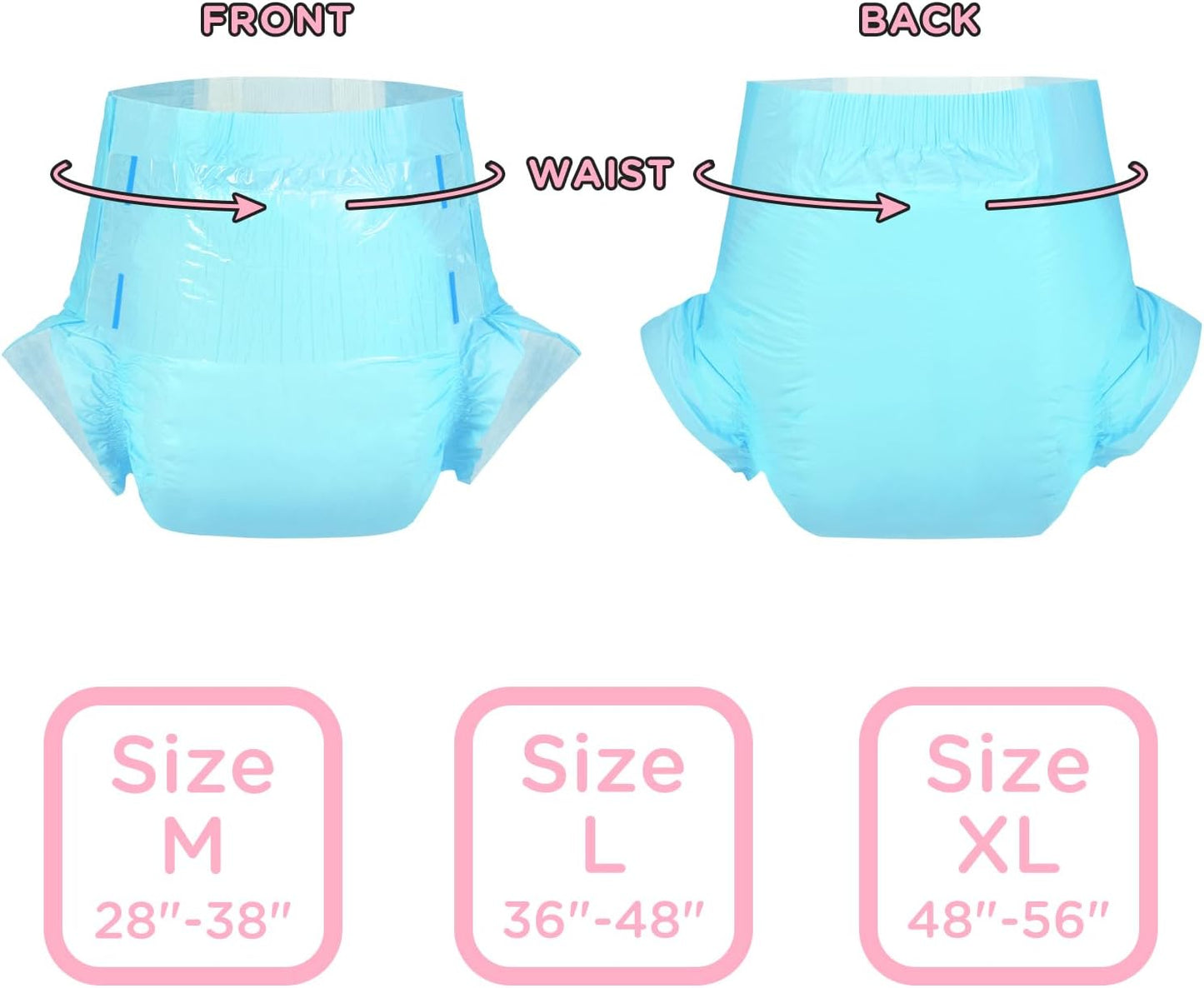 Littleforbig Adjustable Tapes Adult Diaper 2 Pieces - ABDry Ultra Absorbent Diapers Blue (Medium 28"-38")