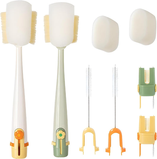 5 in 1 Bottle Cleaning Brush, Multifunctional Water Bottles Cleaner Brushs Portable Bottle and Lid Cleaning Brush Tool, Straw Cleaner Brushs for Baby Bottles Tumblers Glass Cups (2, Mix)