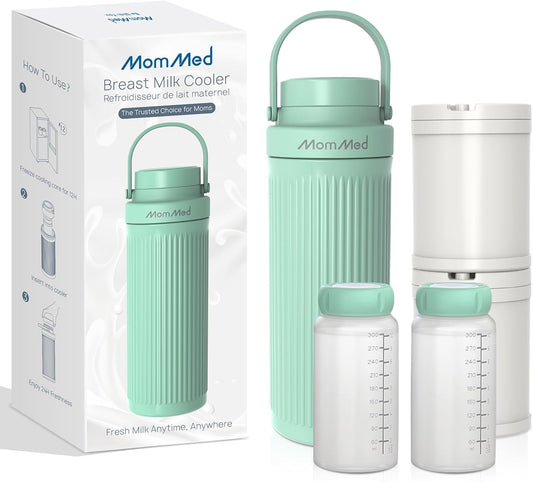 MOMMED Breast Milk Cooler 22oz for Travel & Work– 24H 360° Long-Lasting Cooling, Dual Storage Bottles Double as Baby Bottles, Compatible with Standard Nipples & Manual Breast Pumps, BPA-Free, TSA