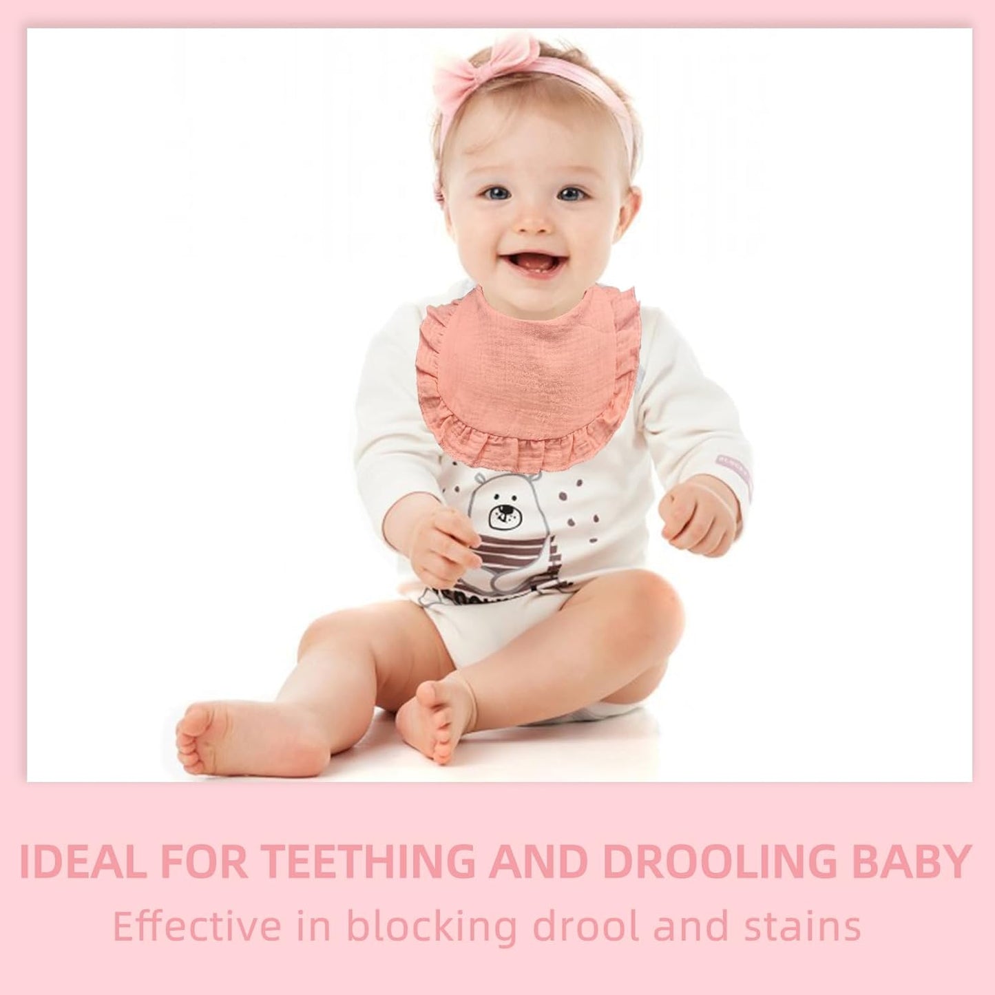 Baby Muslin Bibs, Bandana Drool Bib for Girls, Adjustable 100% Cotton Soft Baby Bibs for Drooling and Teething Organic Solid Colors Lap-Shoulder