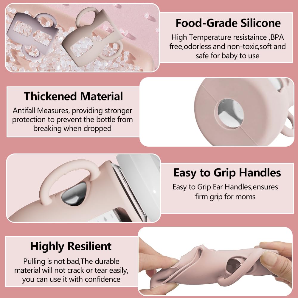 2 Pack Silicone Sleeves for Avent Natural Glass Bottles, Anti Breakage Baby Bottle Protector with Easy-Grip Handle, Compatible Philips Avent Glass Natural Bottle 8 oz, Not for Infant Use