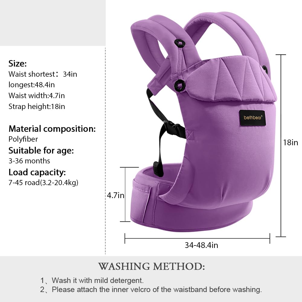 Baby Carrier Newborn to Toddler, 7-45 lbs with Natural Material, Ergonomic Design,Versatile and Adjustable,Hands Free for Moms&Dads,Purple