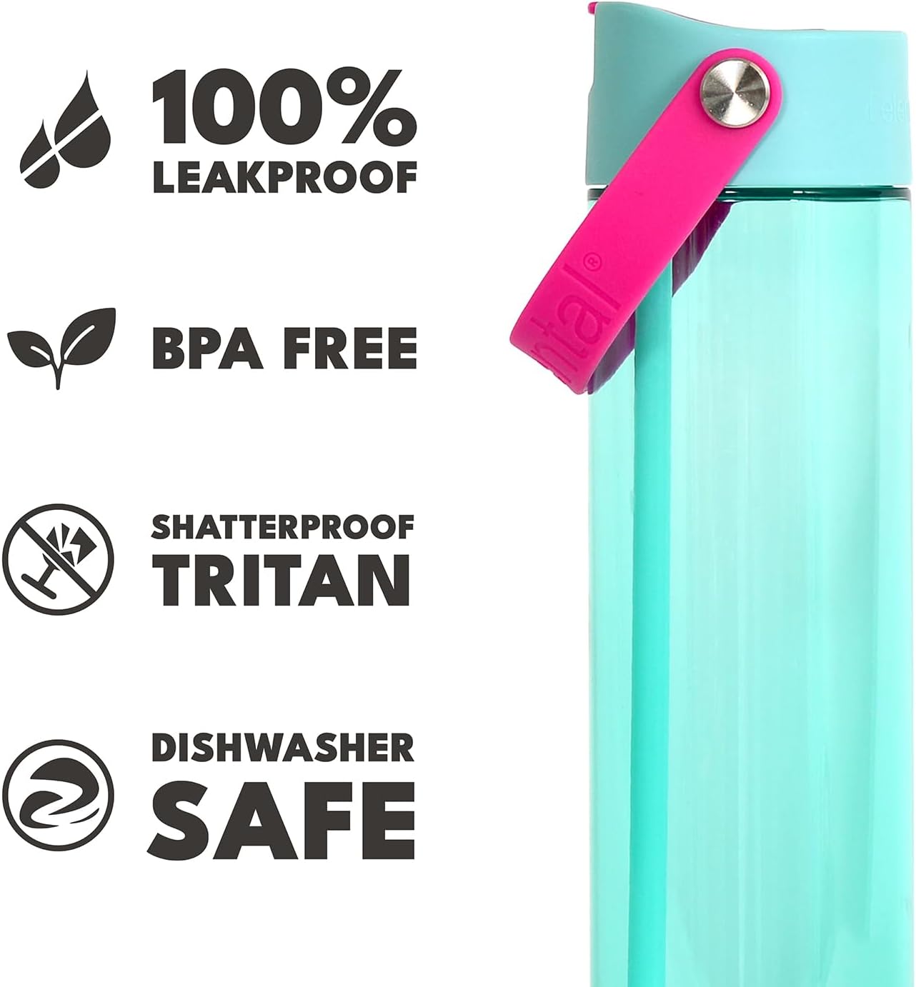 Elemental Splash Water Bottles - BPA-Free Tritan Plastic Reusable Water Bottle with Strap - Ideal for Gym and Sports Leak Proof when Spout is Closed - Berry Breeze & Cotton Candy - 26oz (2 Pack)