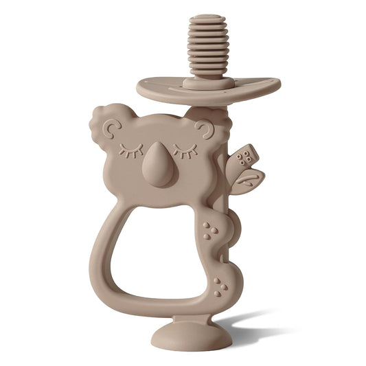 Moonkie Teething Toy, Safe & Easy to Hold BPA Free Silicone Teethers, 360° Baby Toothbrush with Suction Base, Teether Toys Best for Babies 6-12 Months (Koala Warm Taupe)