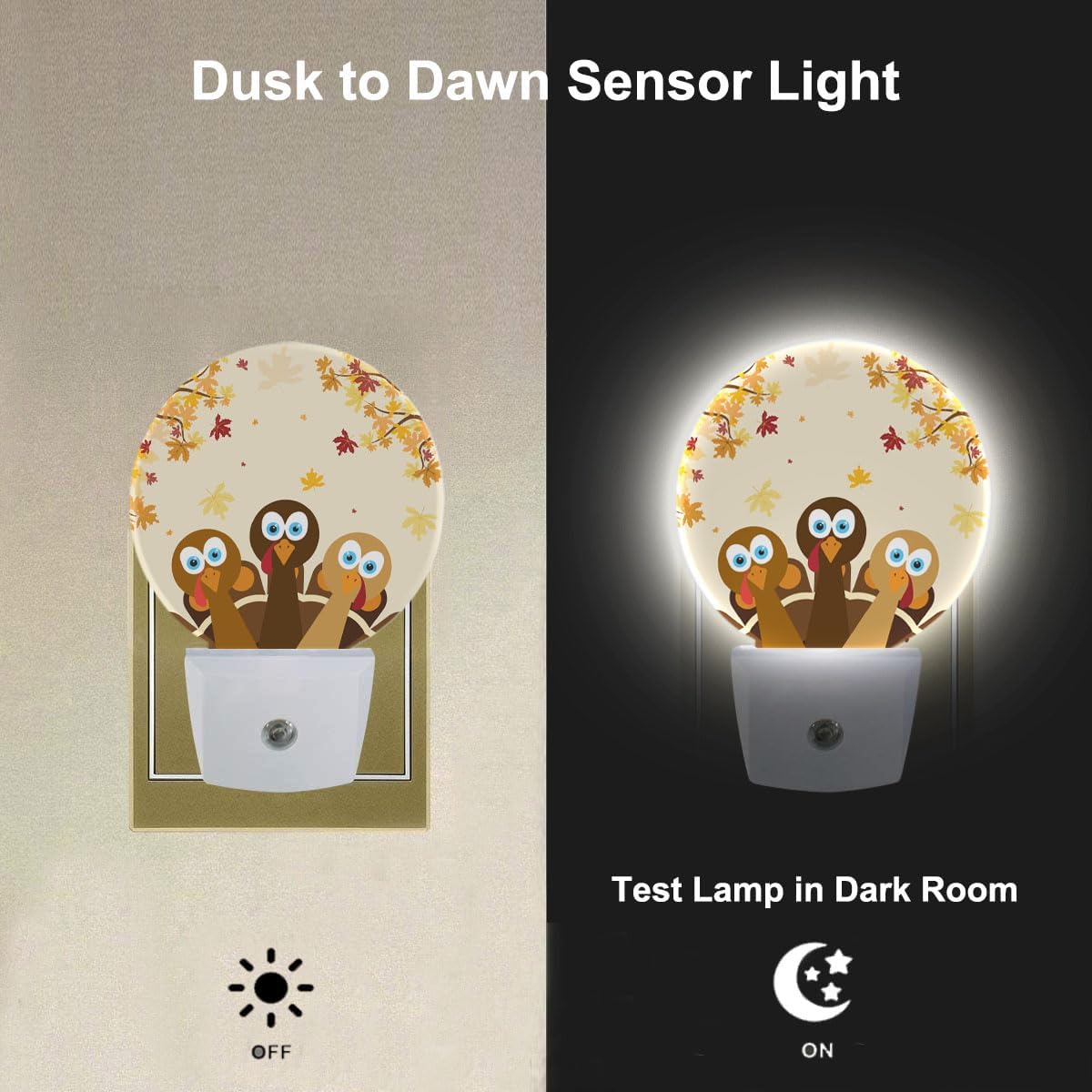 EKOBLA Thanksgiving Day Turkey Nightlight Autumn Red Maple Leaf LED Night Light Plug into Wall with Dusk to Dawn Light Sensor for Bedroom Living Room Kitchen