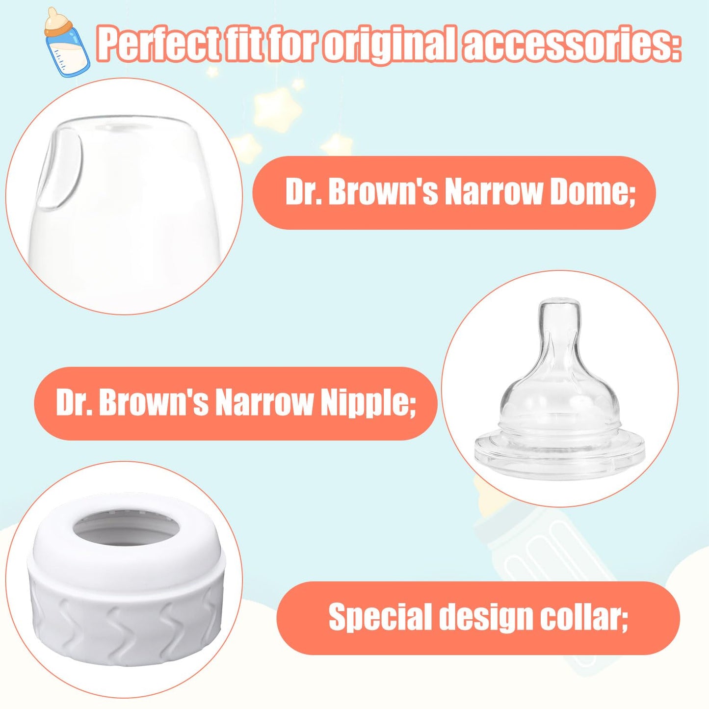 4pcs Bottle Nipple Collars Rings, Compatible with Dr. Brown's Narrow Plastic & Glass Bottles Bottles 4oz & 8oz No Leak or Spills Replacement Bottle Nipple Ring Collars Baby Feeding Accessories
