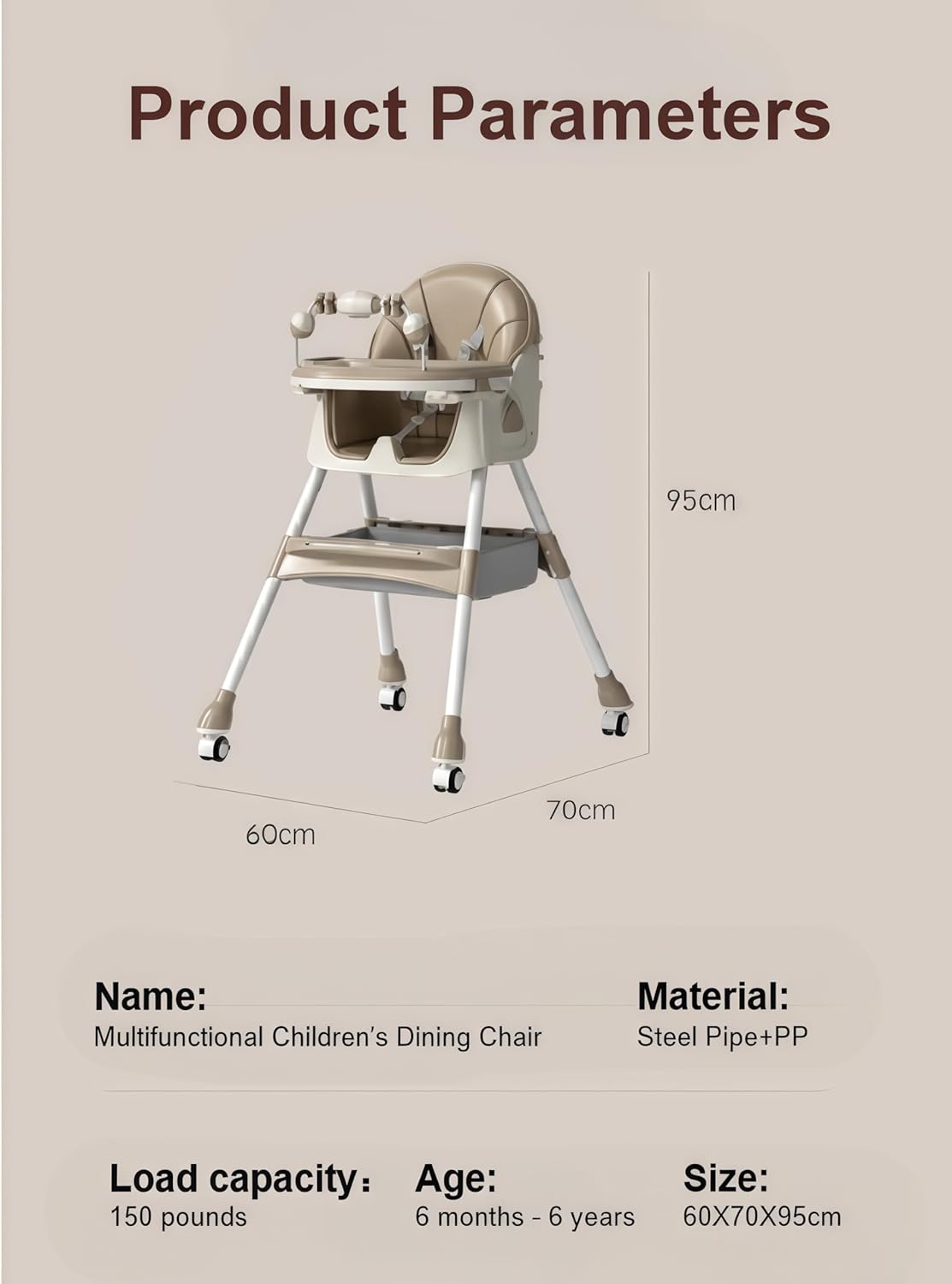 PU Leather Baby High Chairs with Rocking Mode, Foldable Multi-Functional Baby Eating Chair with Adjustable Backrests and Heights, High Chair with Wheels and Double Trays（560 Grey）