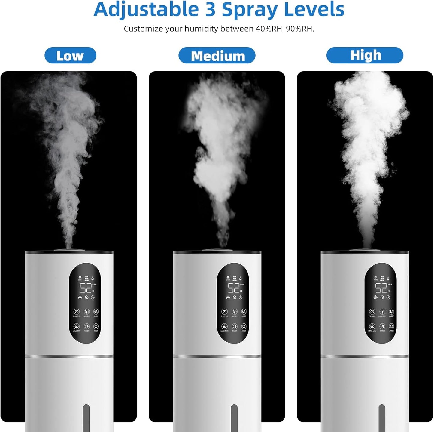 8L Smart Humidifier Large Room,2.1Gal humidifier for bedroom with Timer, 360°Nozzle, Top Fill Whole House Cool Mist Quiet Humidifiers for Plants Baby Kids Adults Office (White)