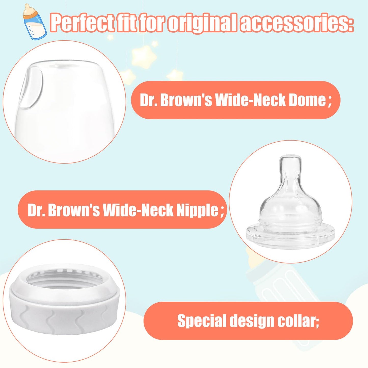 4pcs Bottle Nipple Collars Rings, Compatible with Dr. Brown's Wide Plastic & Glass Bottles Bottles 5oz & 9oz No Leak or Spills Replacement Bottle Nipple Ring Collars Baby Feeding Accessories