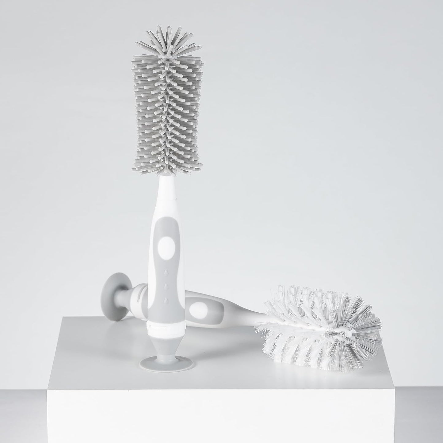 Chemimoso Multifunctional Cleaning Brush, Baby Bottle Brush, Water Bottle Brush Cleaner, Cup Brush, Rotate The Suction Cup to Obtain The Small Bristle Brushes Hidden in Handles, Set A, Grey
