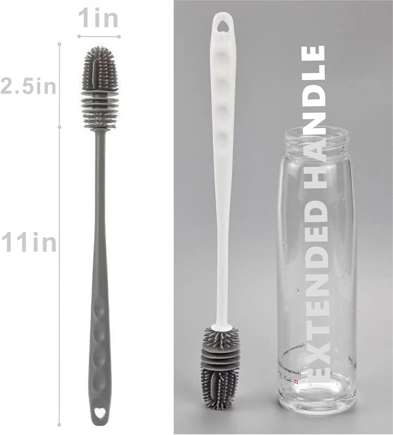 Silicone Bottle Brush,Silicone Bottle Cleaning Brush with Long Handle，be Suited to Cleaning Narrow Neck Containers, Vacuum Sports Bottle, Tumblers, Flask, Glassware (2 Pack, Black and White)