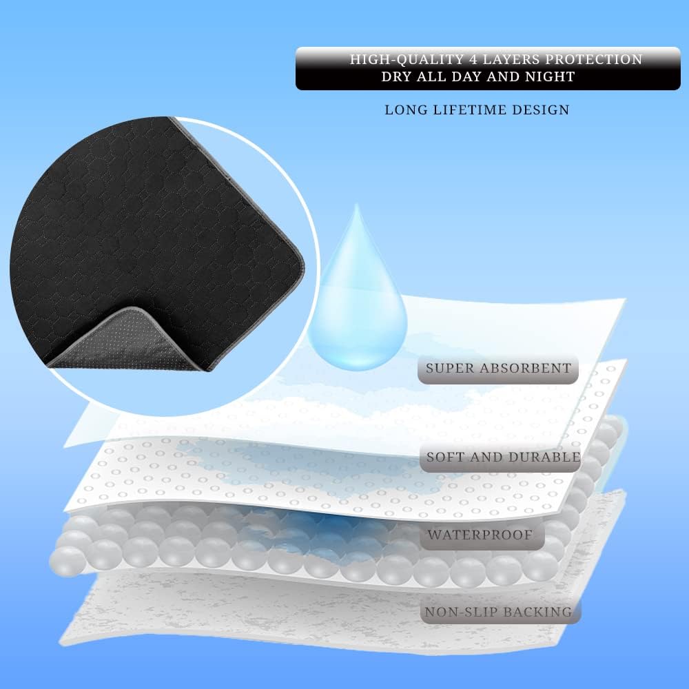 Ultra Absorbent Incontinence Chair Pads Waterproof Washable Seat Protector Pads for Wheelchair Sofa Armchair for Adults Senior 21x22in Black