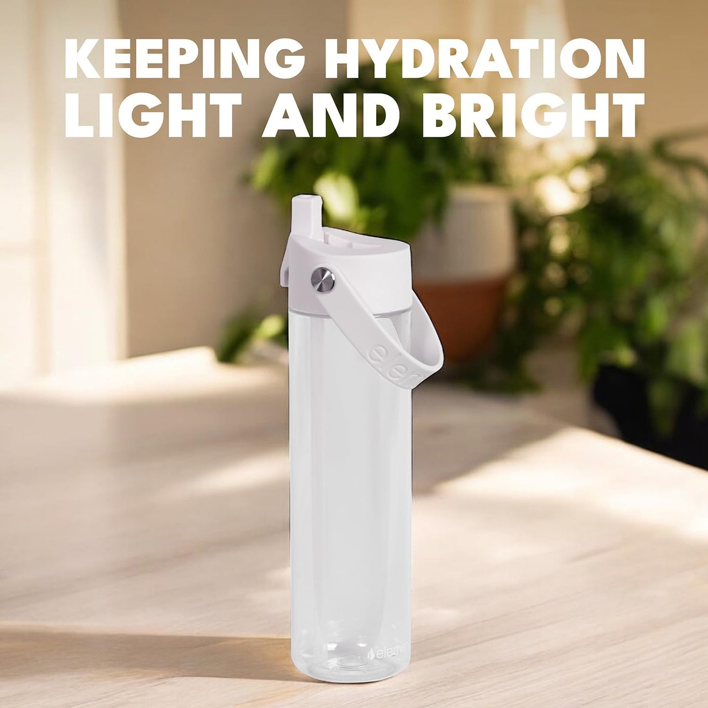 Elemental Splash Water Bottle with Straw - BPA-Free Tritan Plastic Reusable Water Bottle with Strap - Ideal for Travel, Gym and Sports - Leak Proof when Spout is Closed - 26oz - Clear