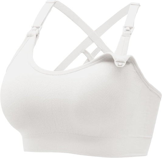 Angelhood Nursing Bras for Breastfeeding, Seamless Nursing Sports Bra Medium Impact Support Maternity Bras for Pregnancy
