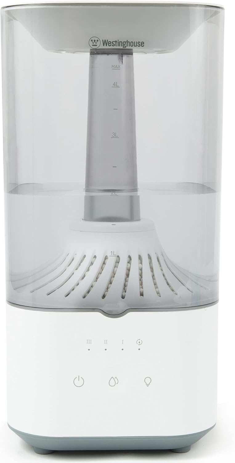 Westinghouse Ultrasonic Cool Mist Adjustable Humidifier, 4.5L Top Fill with LED Night Light and Touch Button Control