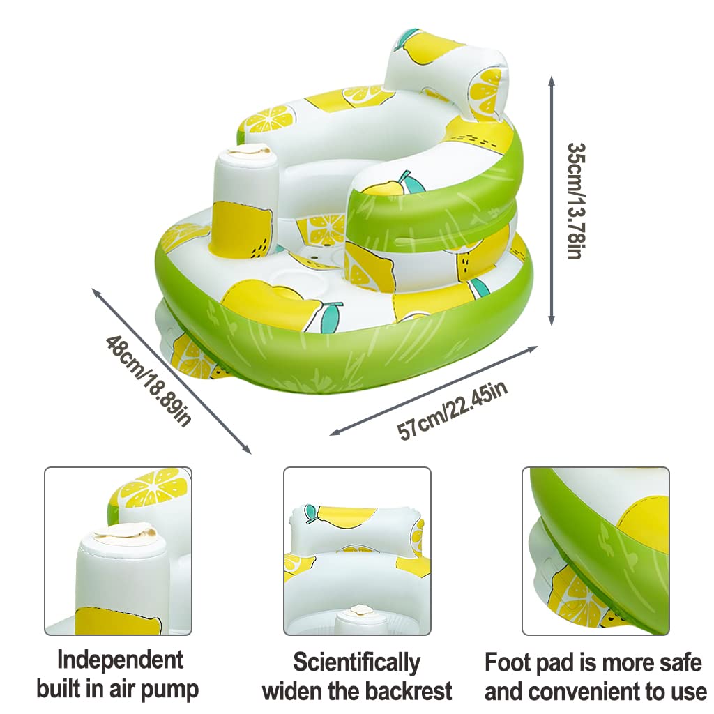 Inflatable Baby Seat, Inflatable Baby Chair for Babies 3 Months and Up, Summer Blow Up Chair with Built in Air Pump, Infant Floor Seats for Learning to Sit, Palying, Camping, Lemon