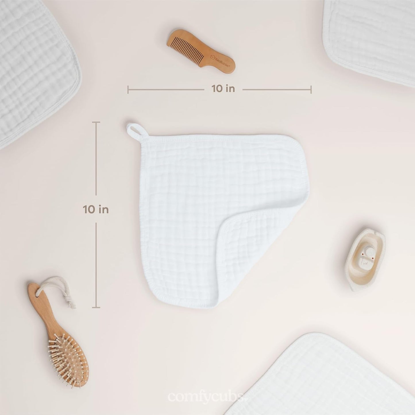 Comfy Cubs Muslin Baby Washcloths 6 Pack - Soft 6-Layer Cotton Wash Cloths for Sensitive Skin - 10"x10" Large, Gentle, Absorbent Infant Essentials for Newborn and Toddlers - White