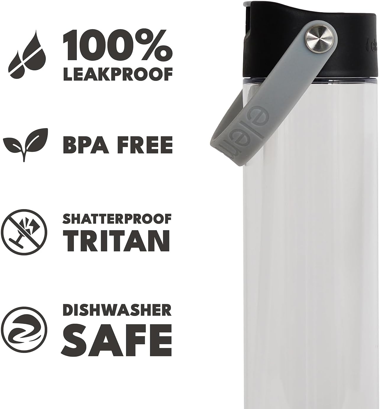 Elemental Splash Water Bottles - BPA-Free Tritan Plastic Reusable Water Bottle with Strap - Ideal for Gym and Sports Leak Proof when Spout is Closed - Midnight Clear - 26oz (2 Pack)