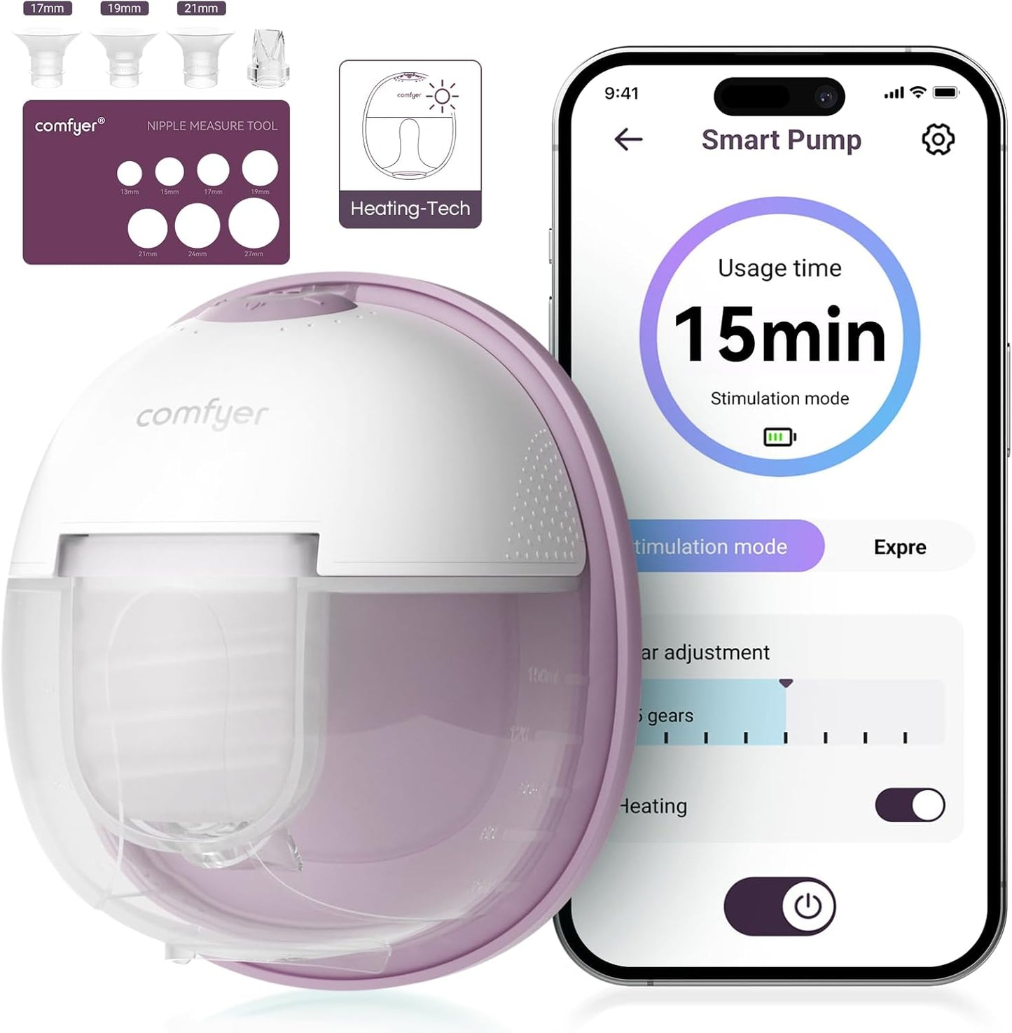 Heated Wearable Breast Pump, Industry-Leading Heating Tech, Innovative Magnetic Charging Cable, App Control, Anti-dust Cover, Hospital-Grade Suction, 1 Pack