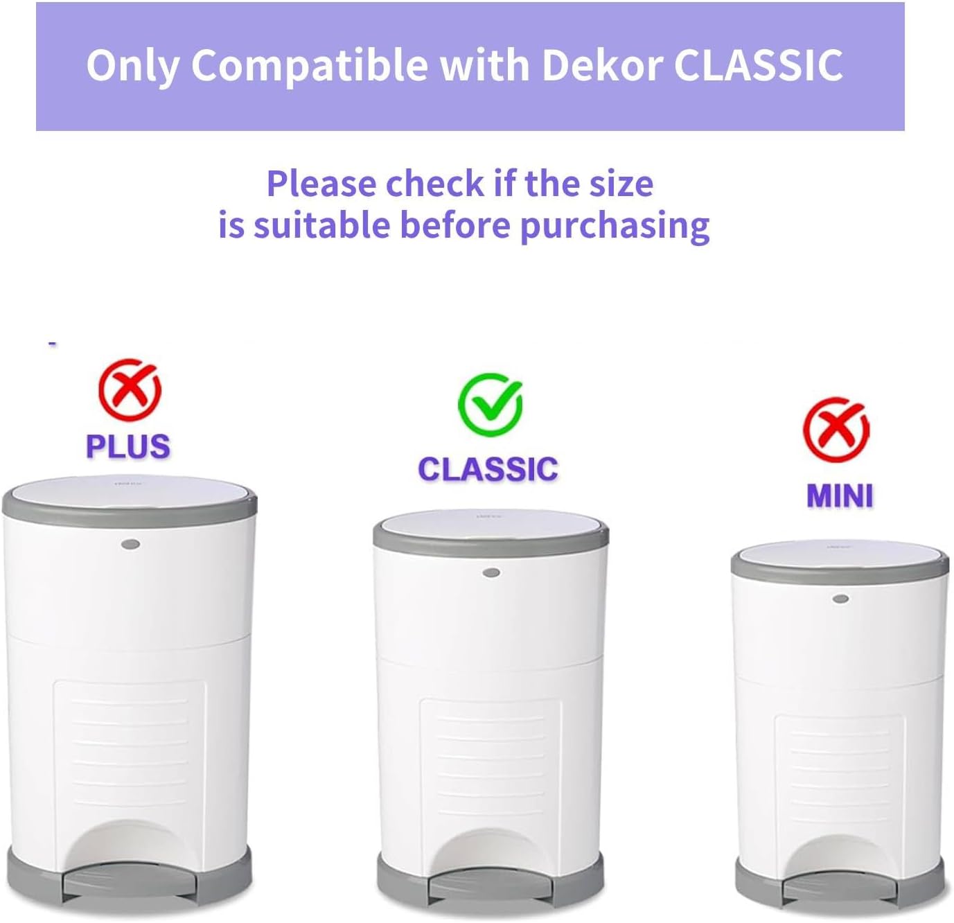 Refills Only Compatible with Dekor Classic Diaper Pail Refills, Diaper Pail Refill Bags Extra 12% Length 4 Pack for 2376 Diapers, Extra Length Diaper Pail Refills